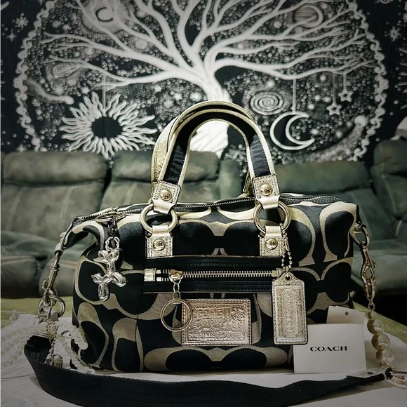 Vintage Coach soho shoulder bag Y2K Poppy Denim Coach Black and silver tote bag - Picture 12 of 17